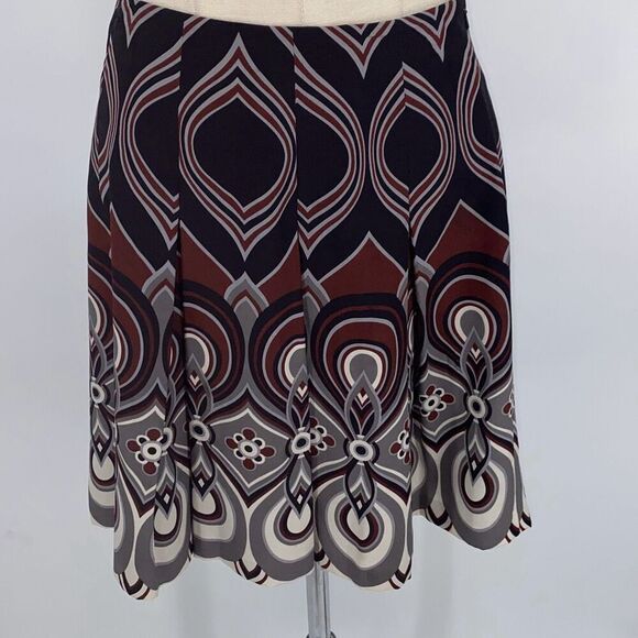 Tibi Silk Pleated Knee length Skirt Printed Black Cream Rust Size‎ 4 - Picture 1 of 10